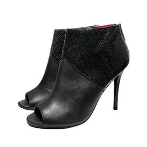 Charles Jourdan Black Leather Snakeskin Zipper Peep Stiletto Ankle Boot Size 7